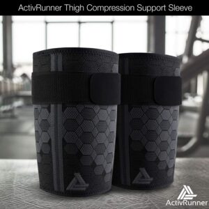 ActivRunner Thigh Compression Support Sleeve (2 per Pack), Breathable with Adjustable Non-Slip Strap for Hamstring and Quadricep Muscle Injury and Strain Recovery. Suitable for Men and Women