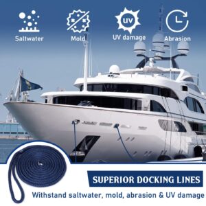 GREENEVER Dock Lines&Ropes Boat Accessories-3PC 1/2inX15 Ropes for Boats Double-Braided Mooring Marine Ropes with 12in Eye Loop for Docking,6500 lbs Breaking Strength Boating Gifts for Men(Navy Blue)