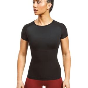 Sweat Shaper Women's Athletic Tee, Short Sleeve High-Performance Compression T-Shirt, Performance Baselayer Workout Shirt (Black, 3X-Large)