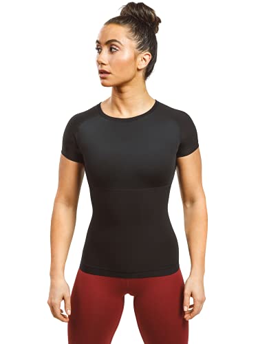 Sweat Shaper Women's Athletic Tee, Short Sleeve High-Performance Compression T-Shirt, Performance Baselayer Workout Shirt (Black, 3X-Large)