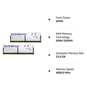 G.SKILL Trident Z Royal Series (Intel XMP) DDR4 RAM 32GB (2x16GB) 4000MT/s CL18-22-22-42 1.40V Desktop Computer Memory UDIMM - Silver (F4-4000C18D-32GTRS)