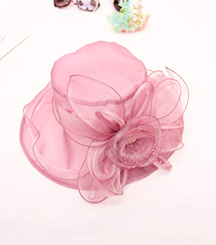 Z and X Organza Church Fascinator Kentucky Derby Hats for Women Flower Wedding Tea Party Hat Wide Brim Sun Hat Pink,purple,One Size