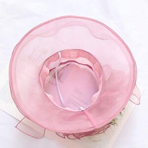 Z and X Organza Church Fascinator Kentucky Derby Hats for Women Flower Wedding Tea Party Hat Wide Brim Sun Hat Pink,purple,One Size