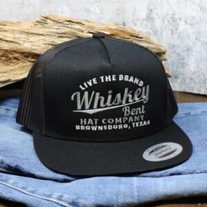 WHISKEY BENT HAT CO. The Cali Adjustable Snapback Western Lifestyle Trucker Hat, High Profile (US, Alpha, One Size, Black)