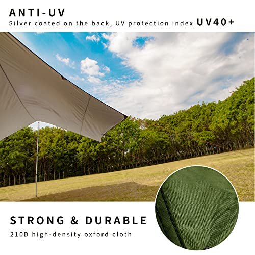 Unigear Hexagon Hammock Rain Fly,15x14FT/12x10FT Multifunctional Waterproof Camping Tarp,Lightweight and Compact Tent Tarp for Backpacking, Hiking, Traveling (Green, 15 x 14 ft)