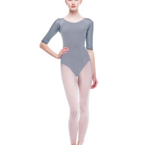 Cuulrite Ballet Dance Leotards for Women, Yoga Gymnastic Leotard Stretch Mesh Splice 34 Sleeve,Light Grey,Small