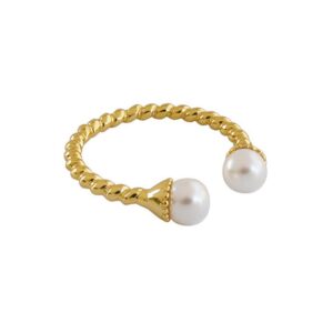 N+A Dainty Shell Pearl Sterling Silver Ring for Women Girls Statement Expandable Open Rings Minimalist Imitation Pearls Twisted Finger Fashion Cute Jewelry for Girlfriend (Gold)