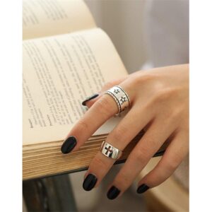 Vintage Cross Sterling Silver Open Statement Ring for Women Girls Men Adjustable Faith Tail Knuckle Wrap Rings Nickel Free Christmas Easter Memorial Jewelry Gift for Prayer Friends