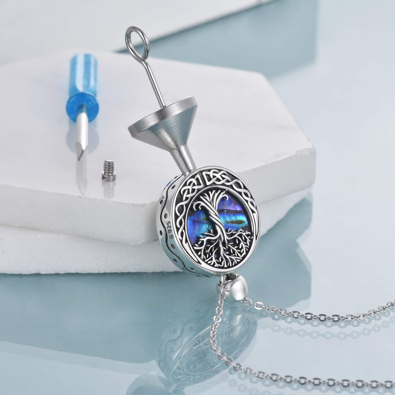 ONEFINITY Tree of Life Urn Necklaces for Ashes Sterling Silver Abalone Shell Tree of Life Cremation Jewelry for Ashes Memory Jewelry for Women Men