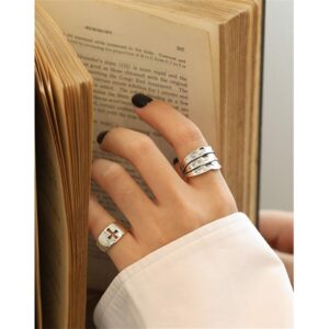 Vintage Cross Sterling Silver Open Statement Ring for Women Girls Men Adjustable Faith Tail Knuckle Wrap Rings Nickel Free Christmas Easter Memorial Jewelry Gift for Prayer Friends