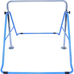 Kids Home Gymnastics Bar Jungle Gym 3 in 1 Set Deluxe Swing Seat, Trapeze Rings, Horizontal Kip Bar Height Adjustable Monkey Bar, Expandable Junior Training Gymnastic Balance Bar, Swing Set (Blue)