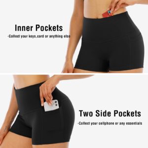 CHRLEISURE Spandex Yoga Biker Shorts with Pockets for Women, 3'' / 5'' / 8'' Workout Booty Shorts (3“ Black, S)