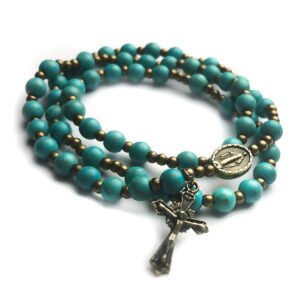 turquoise stone catholic rosary bracelet for women with miraculous medal charm - catholic gifts - rosarios catolicos