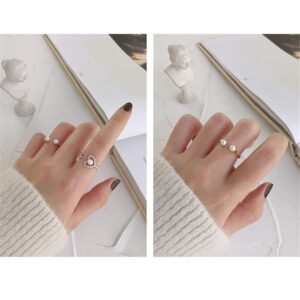 N+A Dainty Shell Pearl Sterling Silver Ring for Women Girls Statement Expandable Open Rings Minimalist Imitation Pearls Twisted Finger Fashion Cute Jewelry for Girlfriend (Gold)