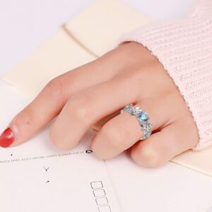 Rubyyouhe8 Women Creative Leaves Design Alloy Hollow Out Rhinestone Ring Charm JewelryRomantic Gift for Her Women Girls on Valentine's Day, Mother's Day, Birthdays -Sea Blue US 10