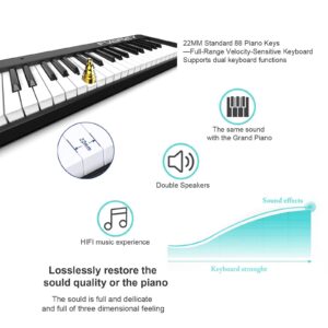 FVEREY Folding Piano Keyboard, 88 Key Semi Weighted Keyboards Electric Piano, Full Size Keyboard Portable Digital Piano with Sustain Pedal, Handbag, Bluetooth, USB MIDI for Beginner, Adult