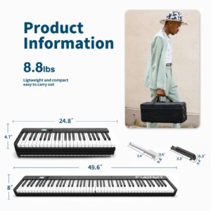 FVEREY Folding Piano Keyboard, 88 Key Semi Weighted Keyboards Electric Piano, Full Size Keyboard Portable Digital Piano with Sustain Pedal, Handbag, Bluetooth, USB MIDI for Beginner, Adult