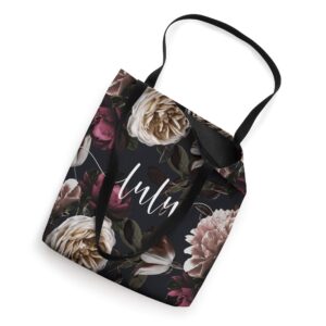 Lulu - Elegant Floral Rose & Peony Personalized Name Tote Bag