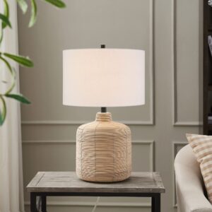 Henn&Hart 20.5" Tall Petite/Rattan Table Lamp with Fabric Shade in Natural Rattan/Brass/White, Lamp, Desk Lamp for Home or Office