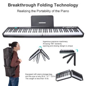 FVEREY Folding Piano Keyboard, 88 Key Semi Weighted Keyboards Electric Piano, Full Size Keyboard Portable Digital Piano with Sustain Pedal, Handbag, Bluetooth, USB MIDI for Beginner, Adult