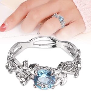 Rubyyouhe8 Women Creative Leaves Design Alloy Hollow Out Rhinestone Ring Charm JewelryRomantic Gift for Her Women Girls on Valentine's Day, Mother's Day, Birthdays -Sea Blue US 10