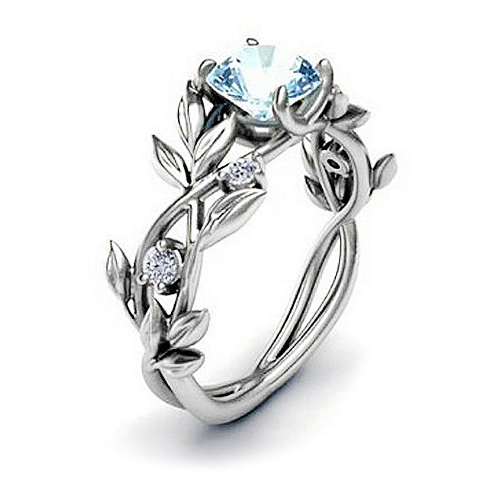 Rubyyouhe8 Women Creative Leaves Design Alloy Hollow Out Rhinestone Ring Charm JewelryRomantic Gift for Her Women Girls on Valentine's Day, Mother's Day, Birthdays -Sea Blue US 10