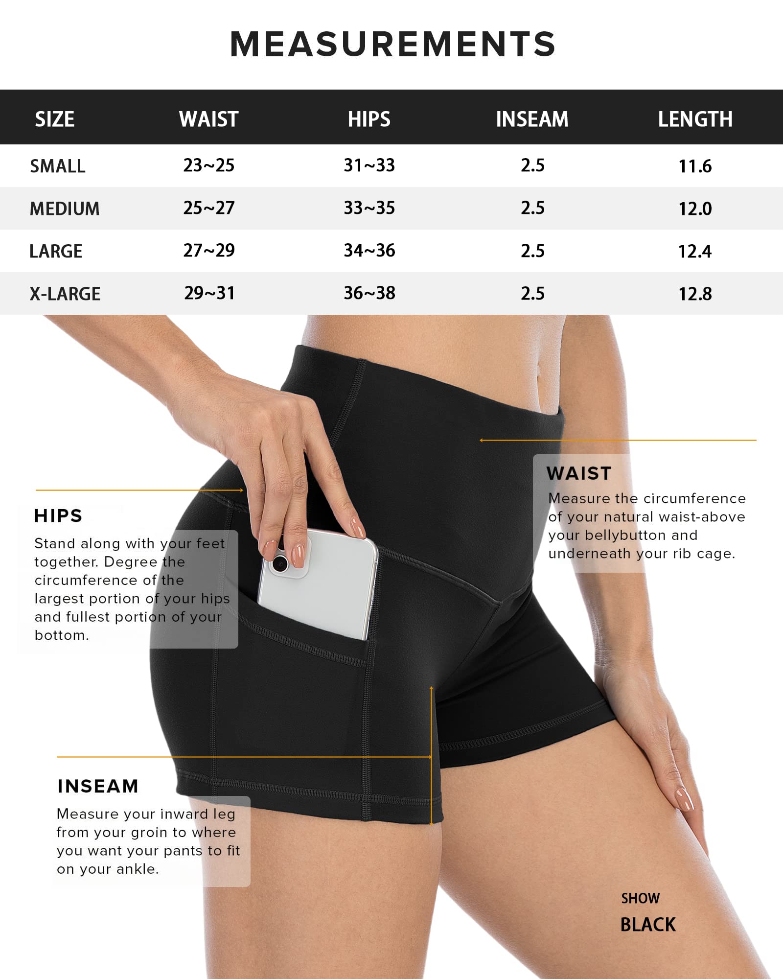 CHRLEISURE Spandex Yoga Biker Shorts with Pockets for Women, 3'' / 5'' / 8'' Workout Booty Shorts (3“ Black, S)