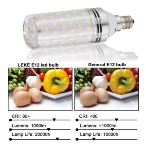 LEKE E12 LED Bulb 80W-100W Equivalent E12 Candelabra Bulb 1000Lumen Non-dimmable E12 Light Bulb 8W 6000K White(4 Pack)