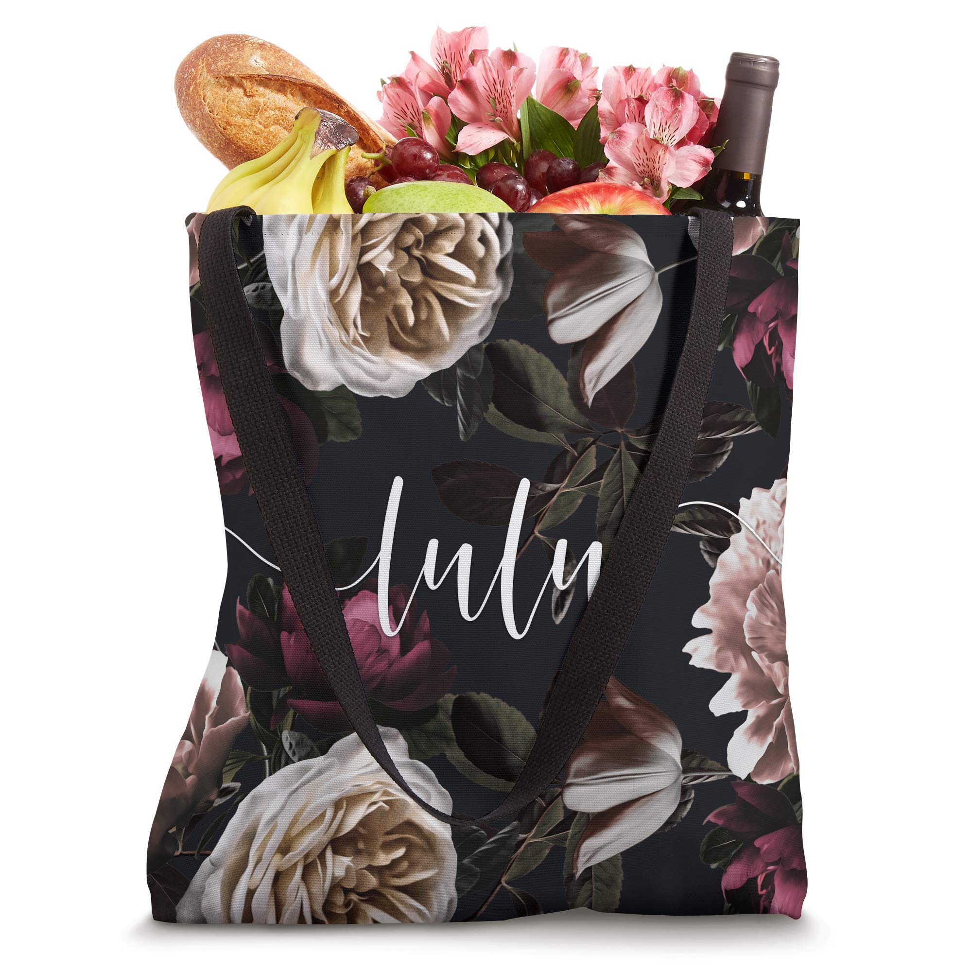 Lulu - Elegant Floral Rose & Peony Personalized Name Tote Bag