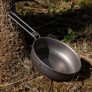 Boundless Voyage Ultra-light Titanium Frying Pan with Folding Handle Outdoor Camping Skillet Griddle Tableware Titanium Pan Ti15170B