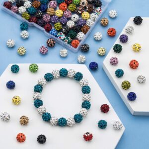 PAGOW 100 Pieces Rhinestone Clay Beads, Mixed Colors Pave Disco Ball Clay Beads with Rhinestones, Polymer Clay Crystal Round Rhinestone Beads Charms for Jewelry Making DIY Necklace Bracelet