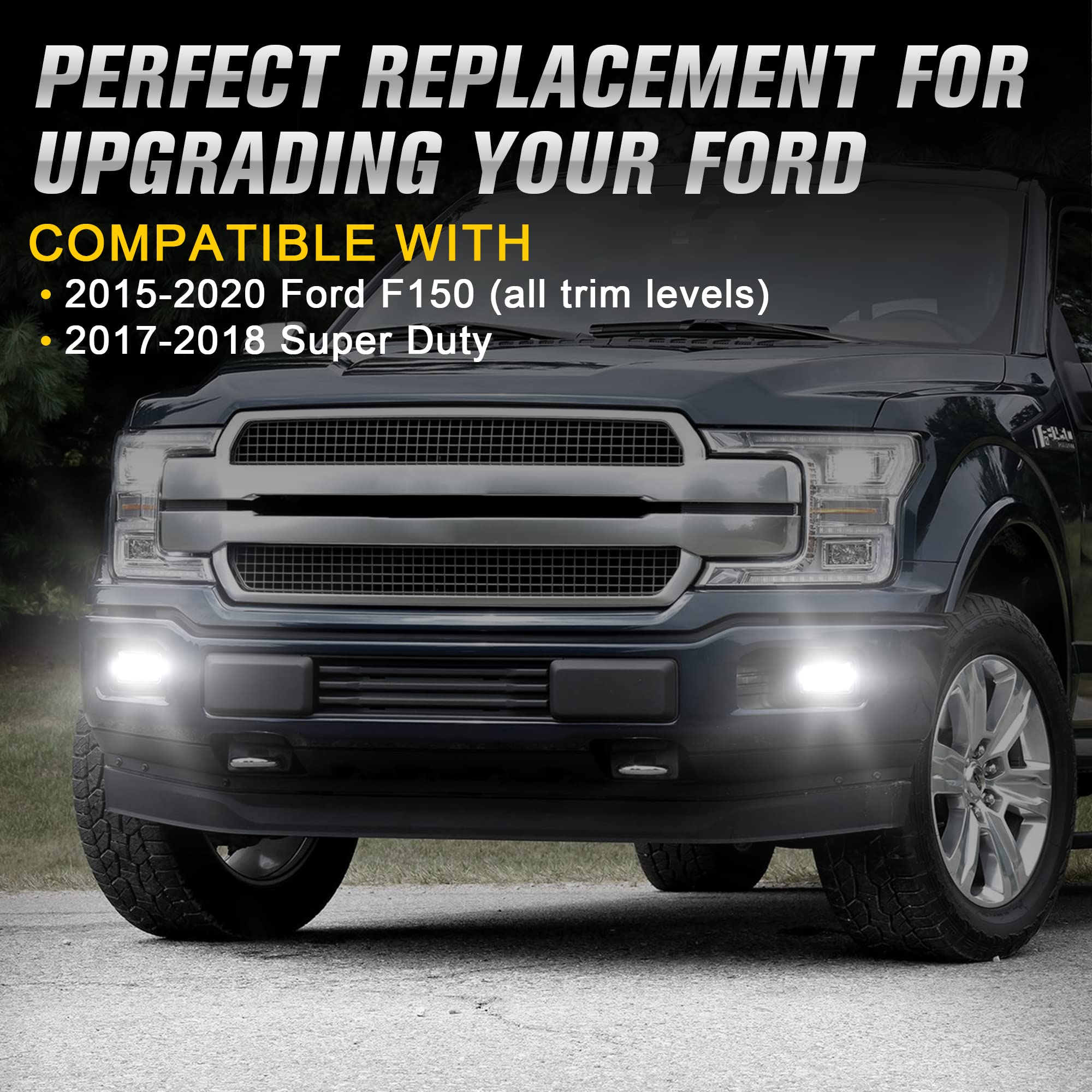 Upgrade LED Fog Lights DOT Bumper Fog Lamps Replacement for Ford F150 2015 2016 2017 2018 2019 2020 F150 (Black - without Halo)