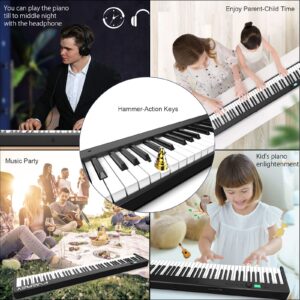 FVEREY Folding Piano Keyboard, 88 Key Semi Weighted Keyboards Electric Piano, Full Size Keyboard Portable Digital Piano with Sustain Pedal, Handbag, Bluetooth, USB MIDI for Beginner, Adult