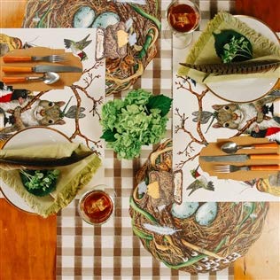 Paper Placemats for Dining Table - Disposable Square Paper Placemats for Spring Summer Parties - Vicki Sawyer Designed - Birds Squirrel Insects 24 Sheets - American Made