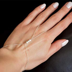 YERTTER Dainty Hand Chain Bracelet Pearl Finger Chain Rings Hand Jewelry for Women Bracelets Jewelry Gift for Teen Girls