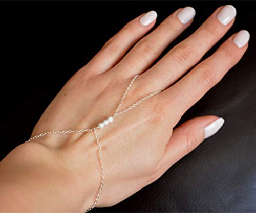 YERTTER Dainty Hand Chain Bracelet Pearl Finger Chain Rings Hand Jewelry for Women Bracelets Jewelry Gift for Teen Girls