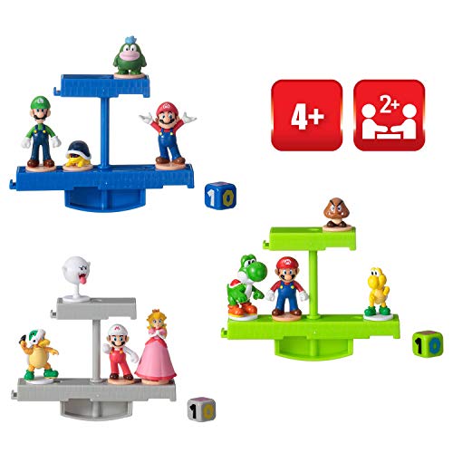 Epoch Games Super Mario Balancing Game Bundle, 3 Tabletop Action Games for Ages 4+ with 12 Collectible Super Mario Action Figures, Multi (7386)