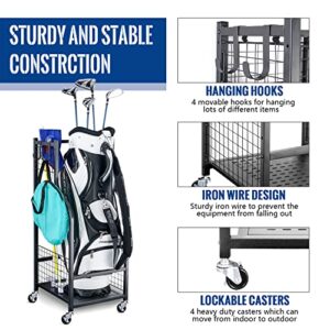 Mythinglogic Golf Bag Storage Organizer Rack-Golf Clubs Organization for Garage, Golf Bag Stand with Movable Hanging Hooks, Golf Equipment and Accessories Storage Racks for Garage,Shed,Basement