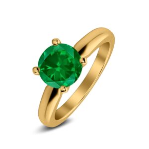 Blue Apple Co. Yellow Tone, Simulated Green Emerald CZ Size-6 Round Cubic Zirconia Cathedral Solitaire Wedding Engagement Ring Simulated CZ 925 Sterling Silver Center Stone-(6mm)