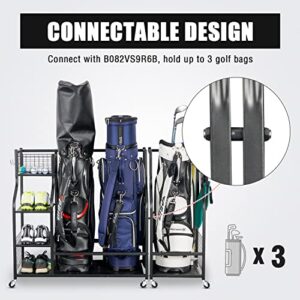 Mythinglogic Golf Bag Storage Organizer Rack-Golf Clubs Organization for Garage, Golf Bag Stand with Movable Hanging Hooks, Golf Equipment and Accessories Storage Racks for Garage,Shed,Basement