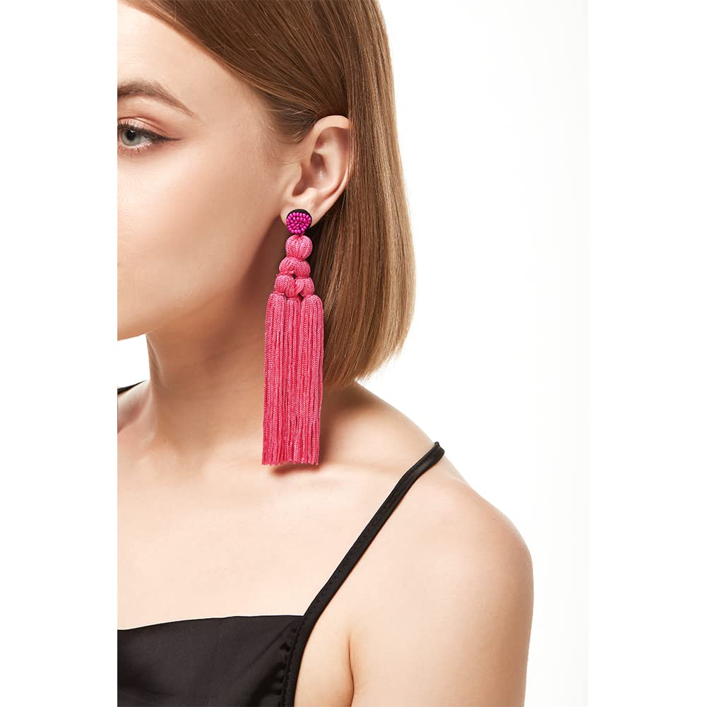 long tassel earrings (Hot Pink E)