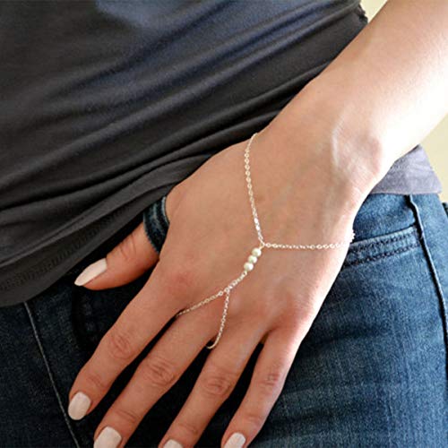 YERTTER Dainty Hand Chain Bracelet Pearl Finger Chain Rings Hand Jewelry for Women Bracelets Jewelry Gift for Teen Girls