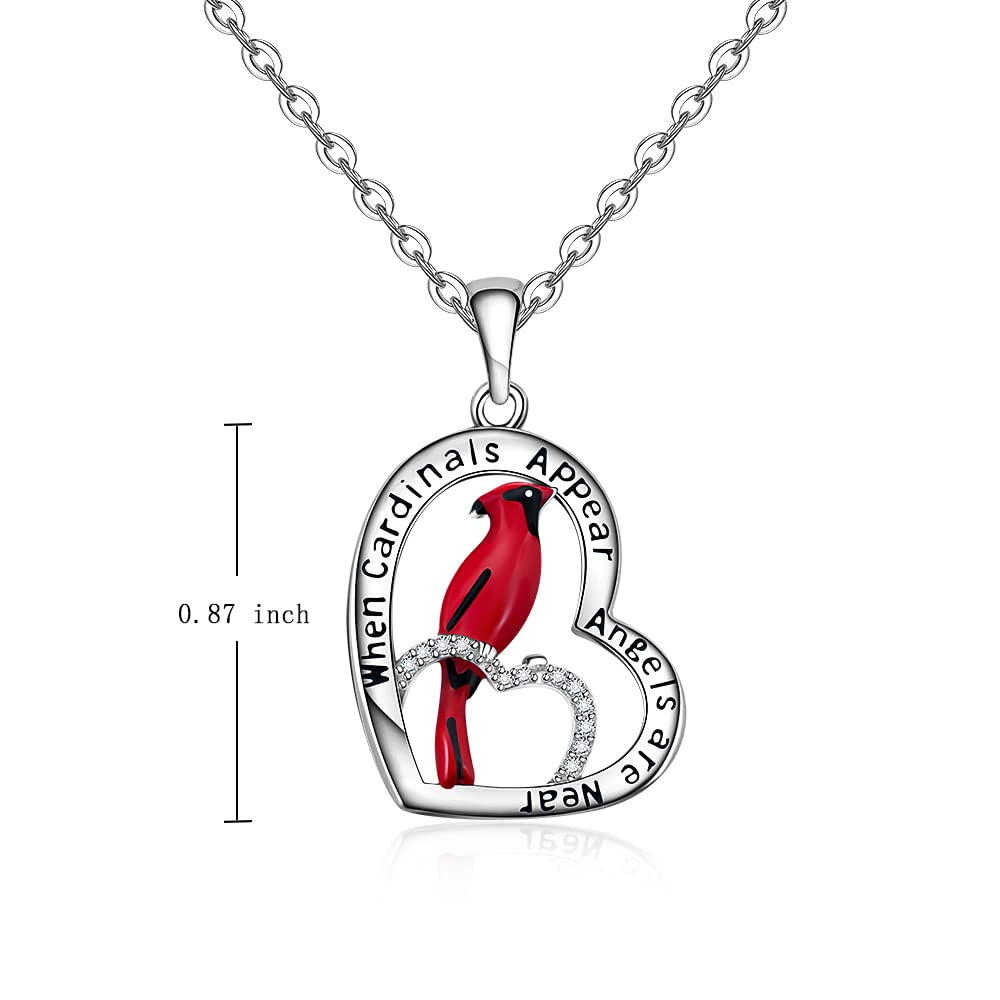 Red Cardinal Bird Pendant Necklace Inspirational Memorial Jewelry Sterling Silver Cardinal Appear When Angels Are Near Sympathy Spiritual Gifts for Women Loss of Loved One