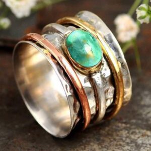 Jude Jewelers Silver Gold Pated Huge Size Turquoise Cocktail Party Wedding Band Anniversary Statement Ring (9)