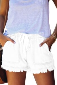 yocur women's denim shorts flowy fashion board shorts elastic waist tassel distressed shorts drawstring boxer shorts juniors lounge jean shorts white m