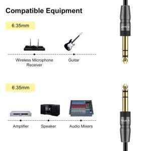 J&D 1/4 inch TRS Instrument Cable, Gold Plated Copper Shell 6.35mm 1/4 inch TRS Male to 6.35mm 1/4 inch TRS Male Stereo Cable, 6 Feet