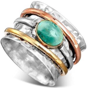 Jude Jewelers Silver Gold Pated Huge Size Turquoise Cocktail Party Wedding Band Anniversary Statement Ring (9)