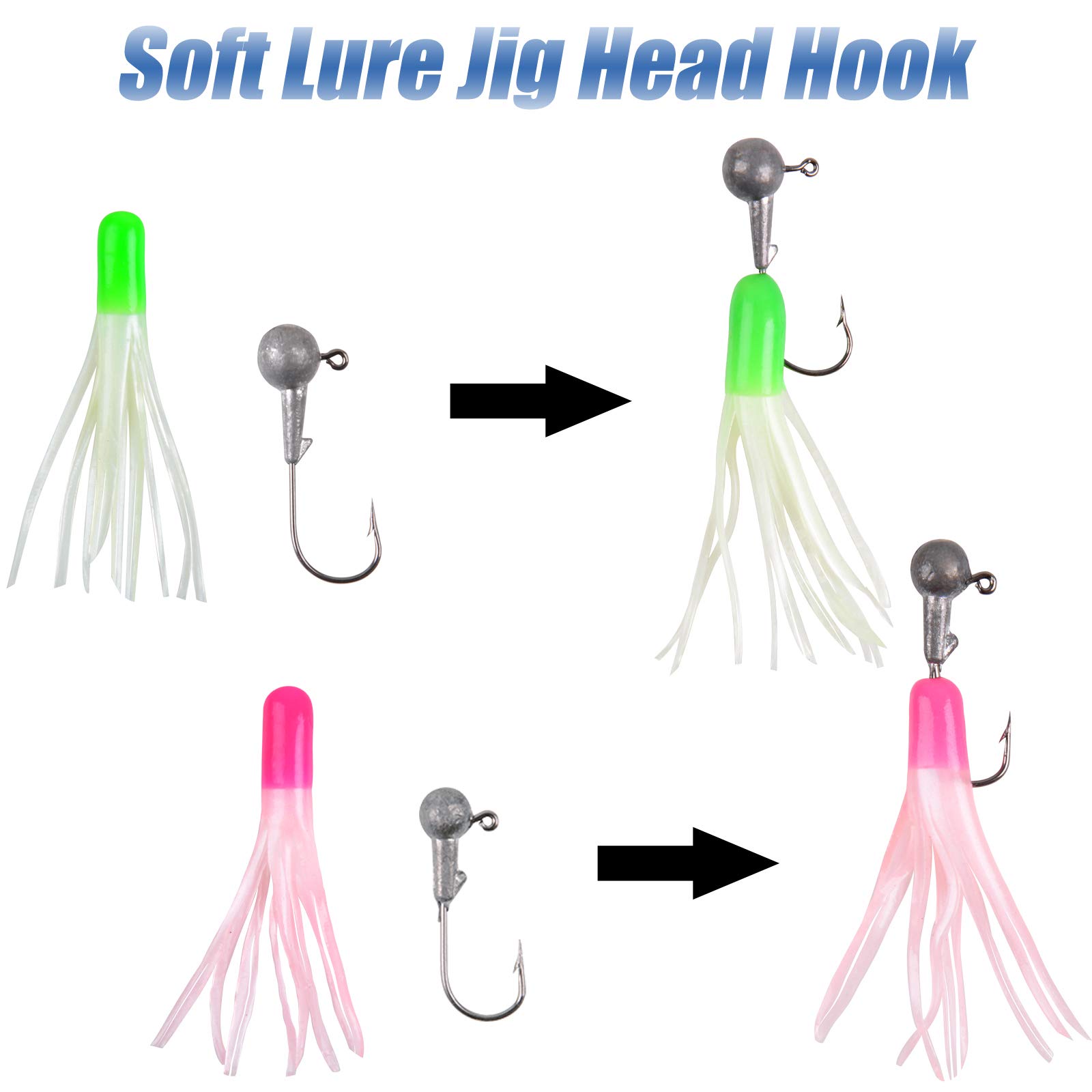 Fishing Crappie Lures Jig Heads Kit, Small Soft Plastic Grub Lure Tube Bait Jig Heads for Bass Fishing Freshwater Panfish Trout