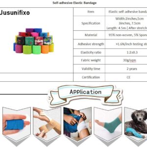 Jusunifixo 2 Inch Self Adhesive Bandage with Custom Package,Wrap Self Adherent Cohesive Breathable Sports Tape for First Aid, Leg,Dog Injury, Sprains and Swelling, 6 Colors-12 Rolls(Rainbow)