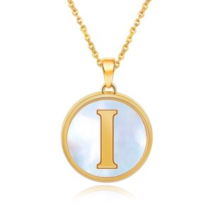 VOLUKA Jewelry Gift for Women Initial Necklace Mother of Pearl Capital Letter I Alphabet Pendant 18K Gold Plated 19” Adjustable Chain Personalized Name Link